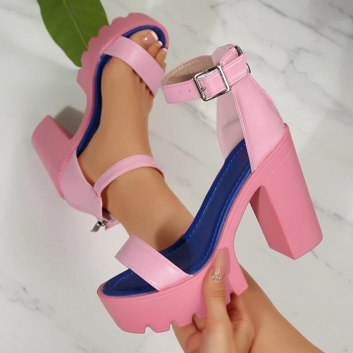 Aphixta 12cm Super High Woman Summer Sandals Purple Platform Peep Toe Classic Sandals Buckle Women Summer Shoes Big Size 43