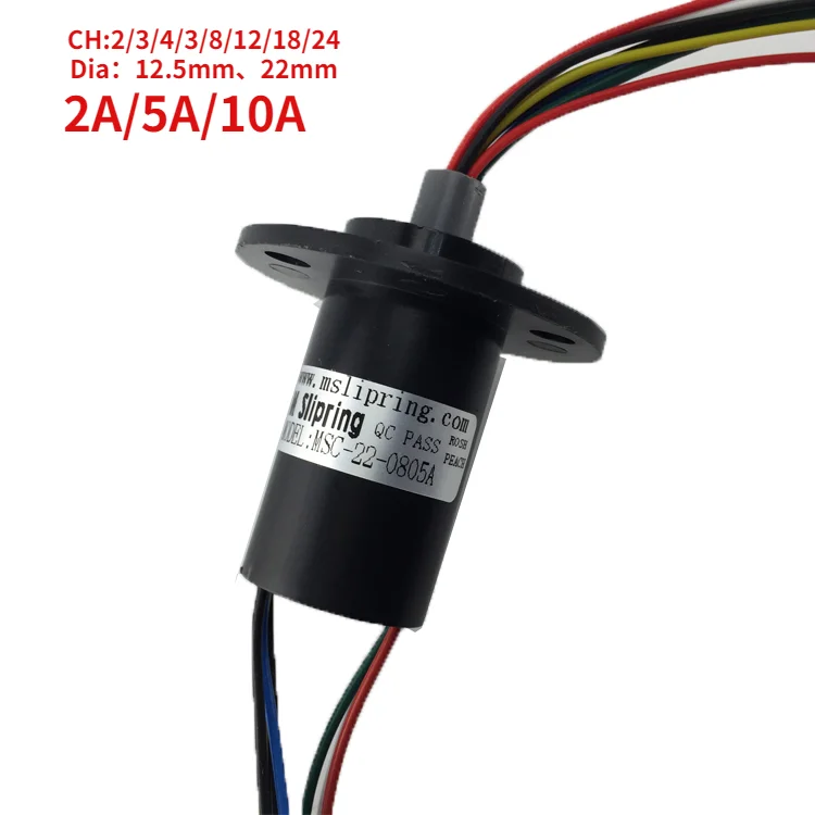 1PCS Wind Power Slip Ring 10A Dia.22mm 2/3/4/6/8CH Kanalen Draden sleepring Mini Elektrische Roterende Geleidende Joint met Flens (Color : Dia 22mm 8CH 10A