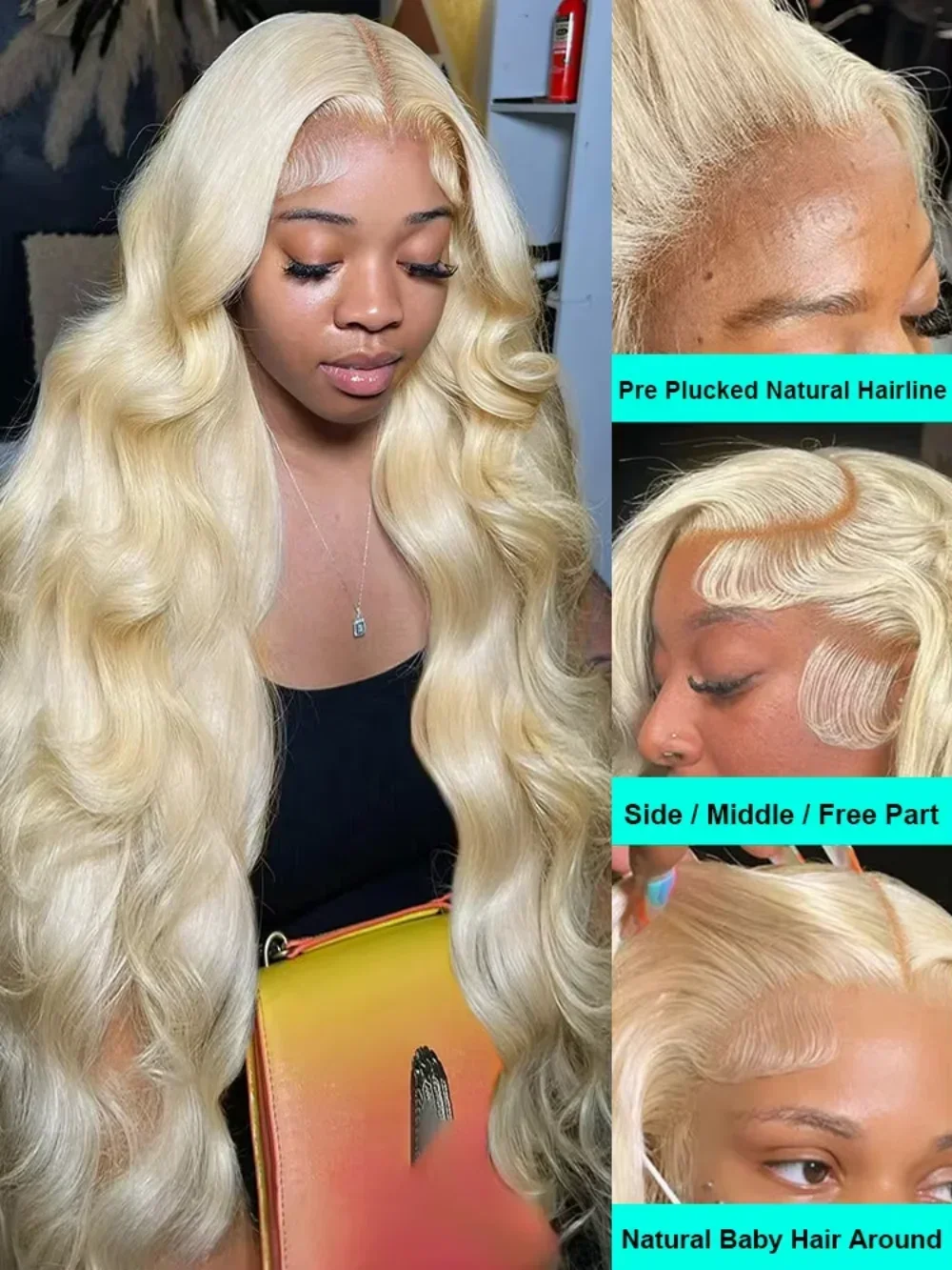 13x4 Lace Full Front Body Wave 613 Honey Blonde 13x6 HD Lace Frontal Human Hair Wig Preplucked 220% 46 Inch Wigs for Women
