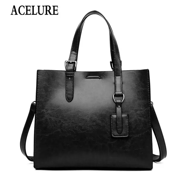 BS ACELURE Solid PU Leather Handbags Large Women Bag High Quality Casual Female Shoulder Bags Trunk Tote Ladies Messenger Bags 5