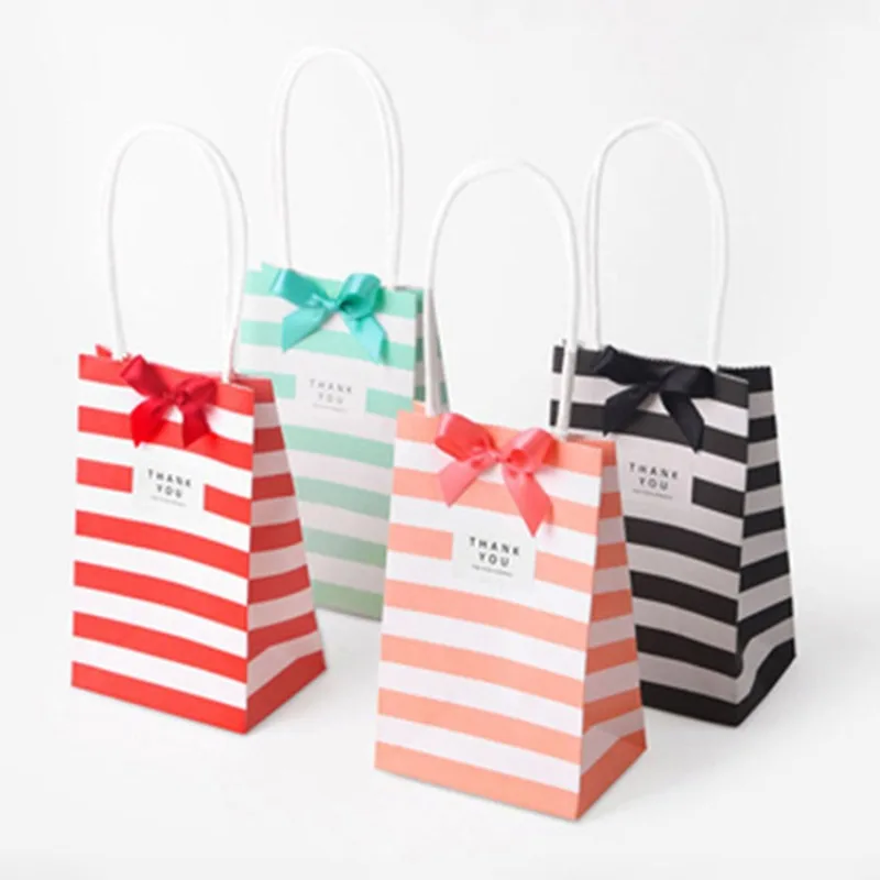 

50Pcs Paper Stripe Packaging Gift Bag Candy Cookie Present Packing Favor Kraft Bonbonniere Wedding Party Goodie Bags For Sweets