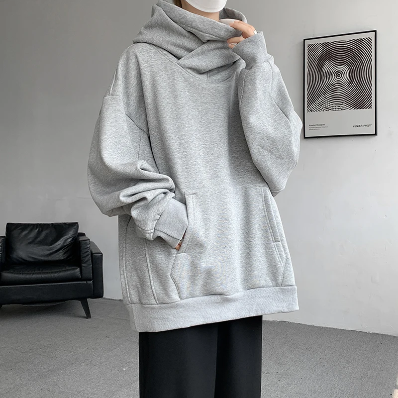 Solid Color Hoodies Plus Size Mens Pullover Hoodie Plain Color Hooded Long Sleeve Sweatshirt with Pockets 8XL 7XL 6XL