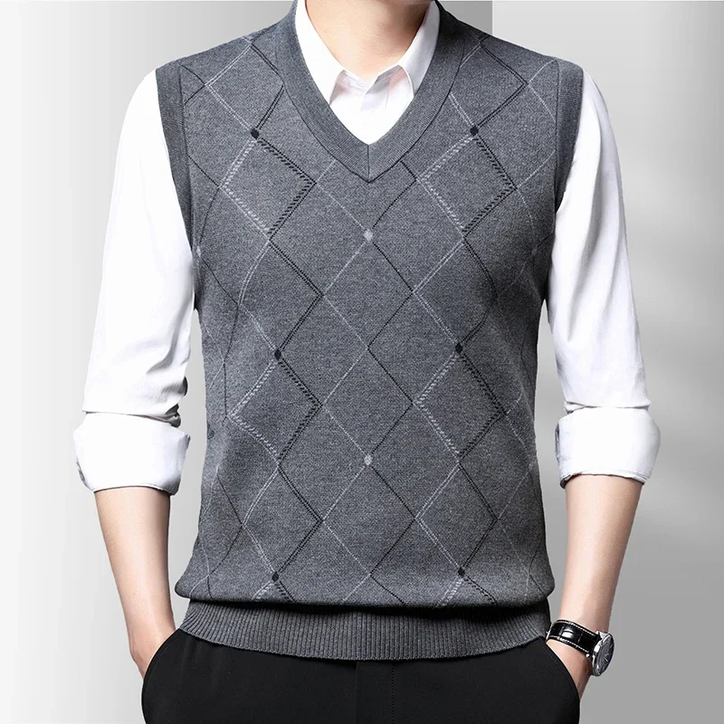 Men Sweater Vests Mens Knitted Vest Thickened Casual Sweater Tank Top Autumn Winter
