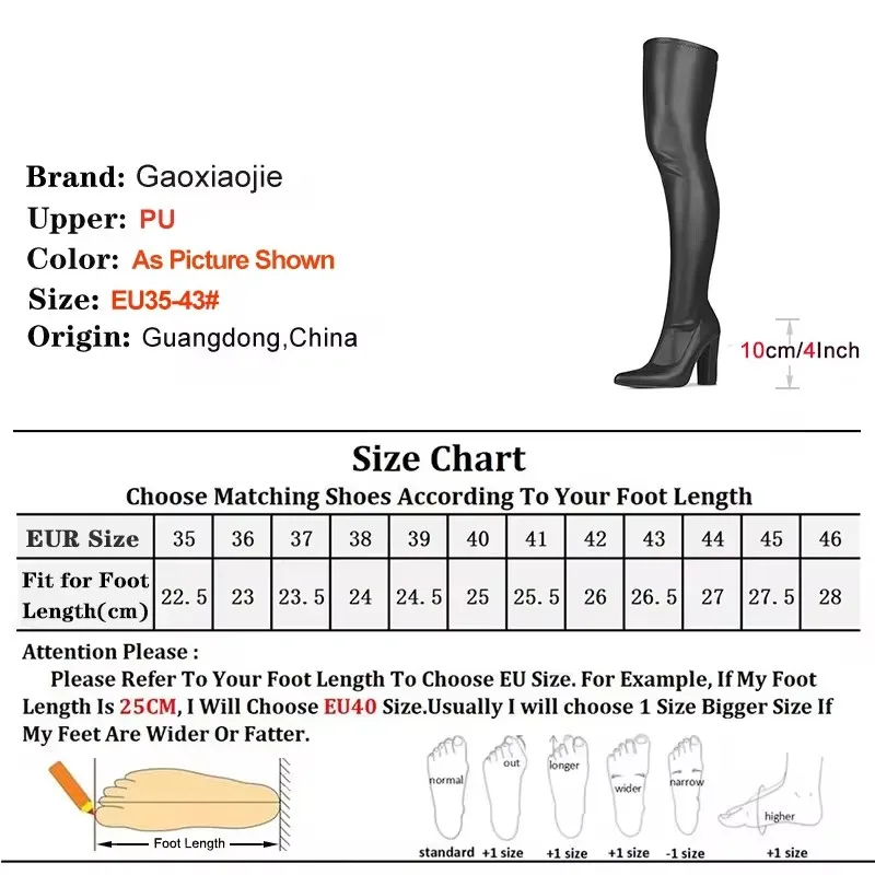 2024 Spring And Autumn Over The Knee Boots Ladies Elastic Leather Chunk Heels Pointed Shoes Thigh High Boots For Plus Size Women