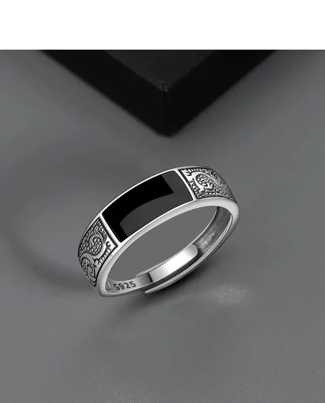 925 Sterling Silver Men's Ring High Quality Luxury black