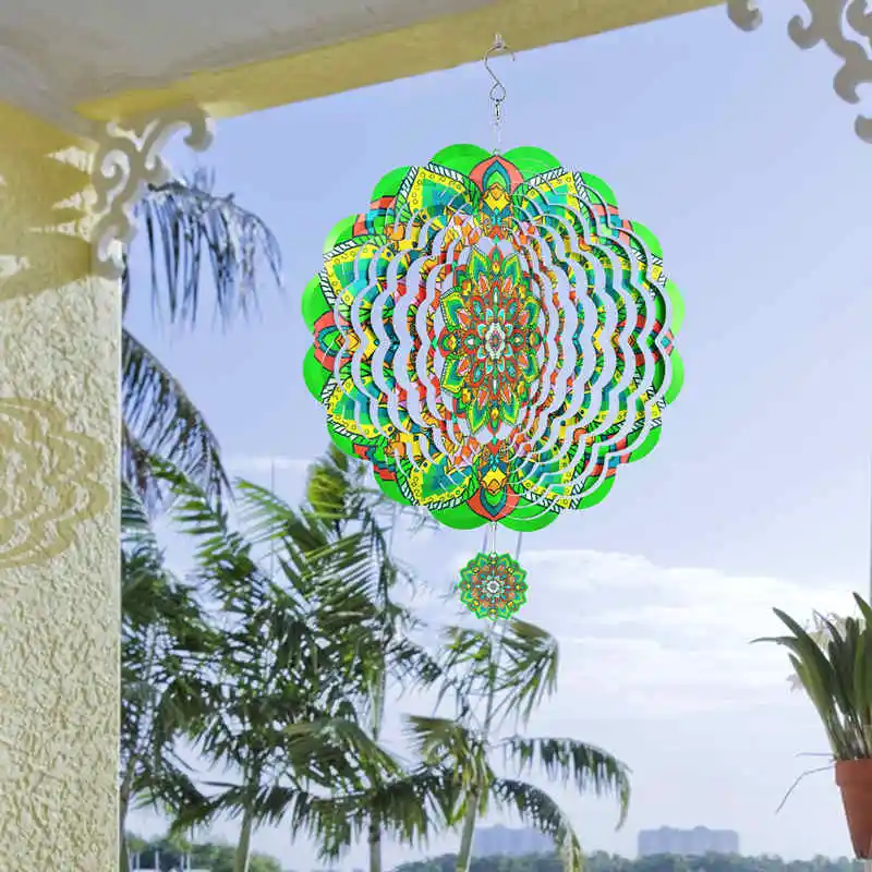 Wind Spinners Mandala 3D Hanging Wind Chimes Metal Sculptures Reflective Flower Catcher Outdoor Garden Decor Kinetic Yard Art 5
