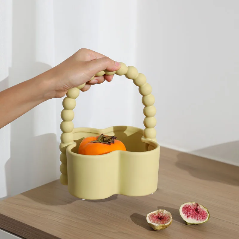 

Nordic Ceramic Fruit Plate Ornaments Living Room Coffee Table Portable Fruit Basket Snack Storage Plate Crafts Home Decoration