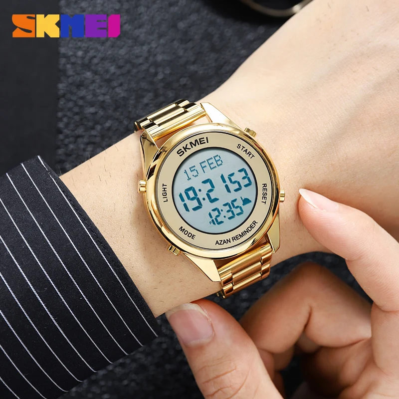 Azan Watch for Muslim Prayer with Qibla Compass Islam Al Harameen Fajr Time  Clock Hijri Calendar Digital Watch SKMEI Wristwatch