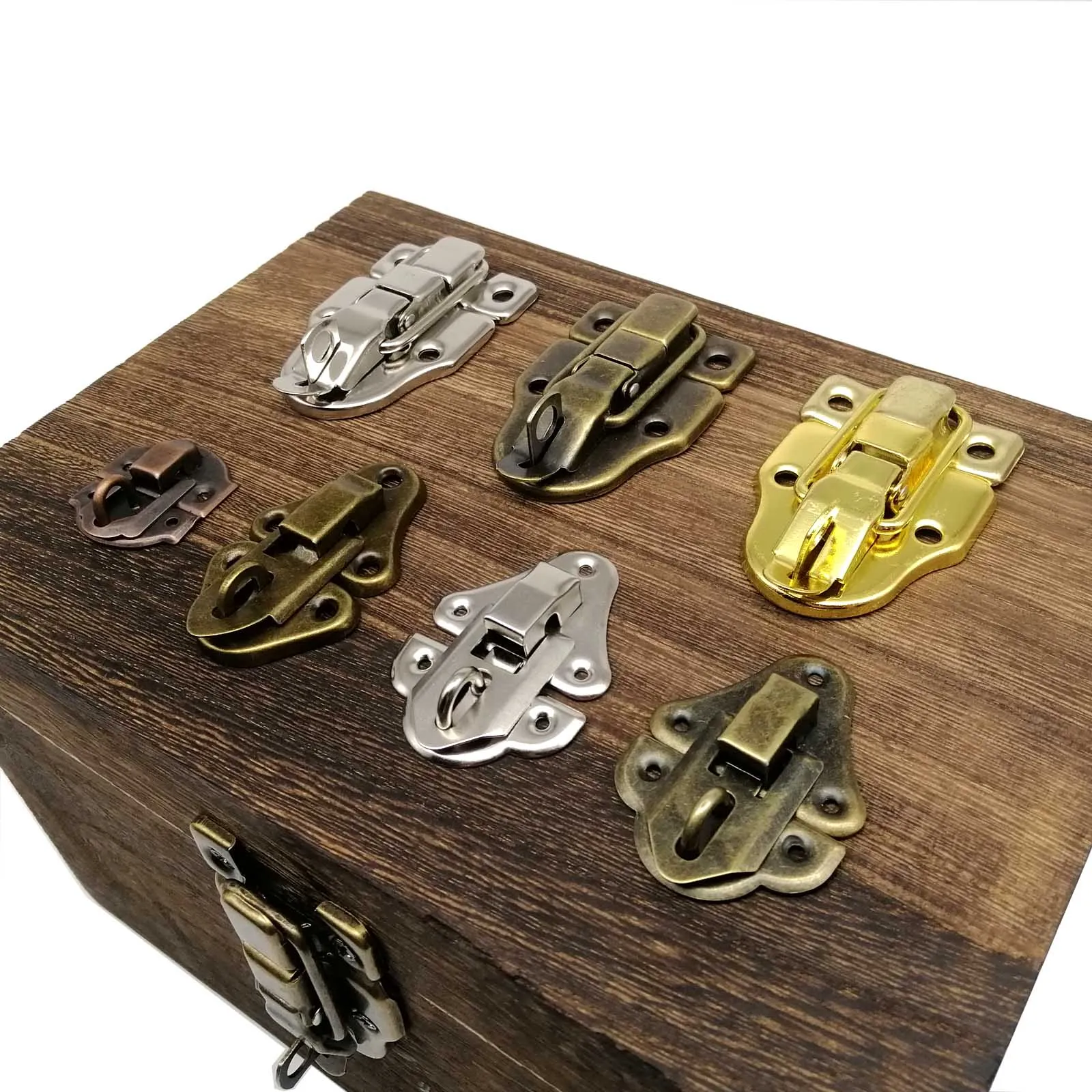 4pcs Jewelry Chest Wooden Gift Wine Box Case Latch Hasp Hook Clasp Suitcase Trunk Toggle Can Hold Lock Padlock Lockable + screws furniture hardware,toggle latches,jewelry box hasps,decorative latches