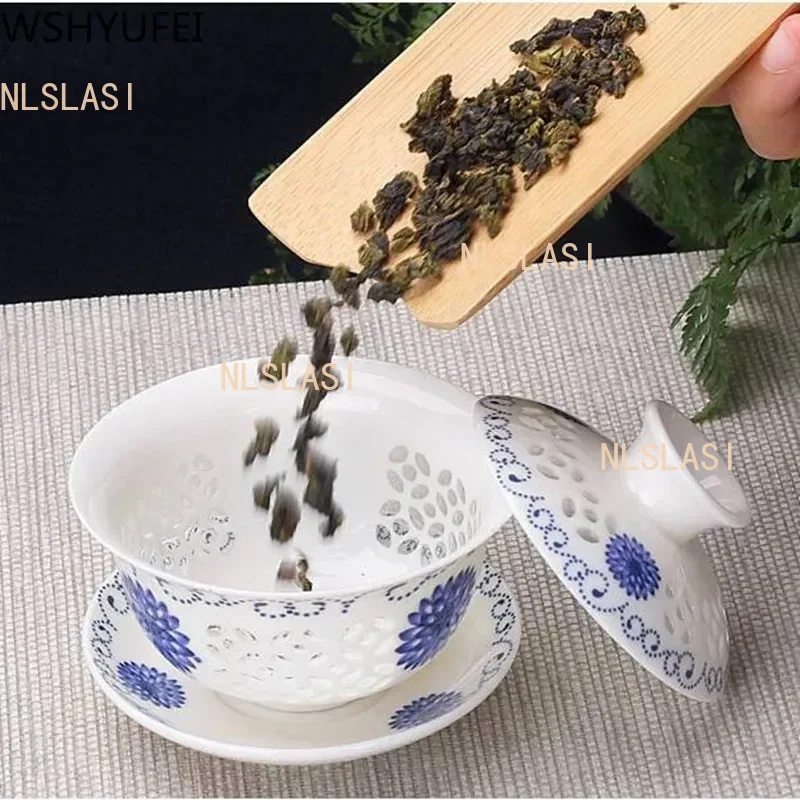 Jingdezhen Ceramic Gaiwan Teacup handmade Tea Tureen Boutique tea bowl Chinese Porcelain Teaware Accessories Drinkware tea set