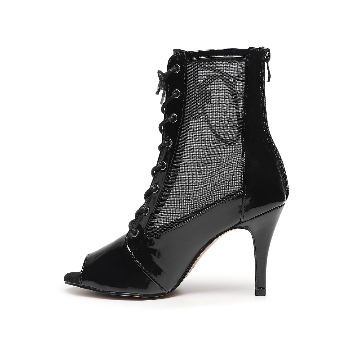 Woman Black Lace Up Dance Boots for Girls Suede Leather Modern Jazz Dancing Shoes Woman Open Toe High Heel Booties for Ladies