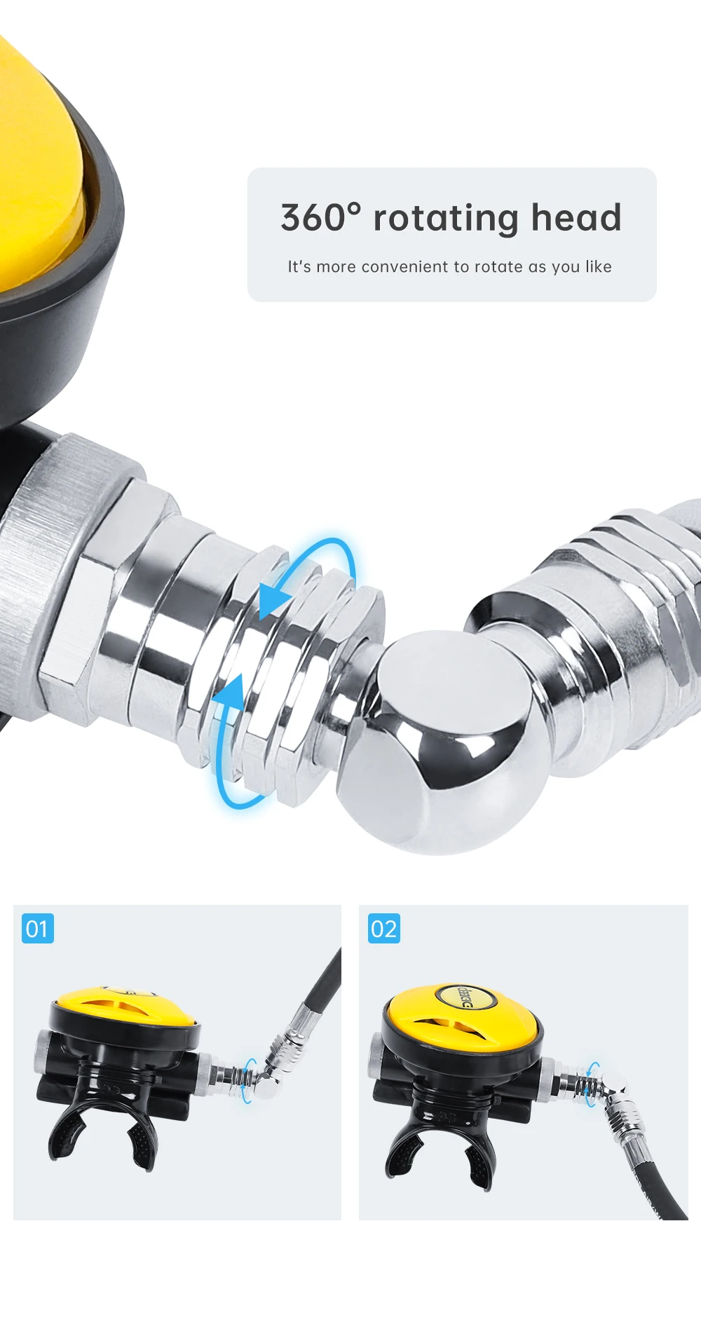 DIDEEP Zweite Stufe Regler Stecker Aluminium 90/110 Grad Winkel 2. Stufe Tauchen Regler Adapter Scuba Tauchen Zubehör – Detail 5