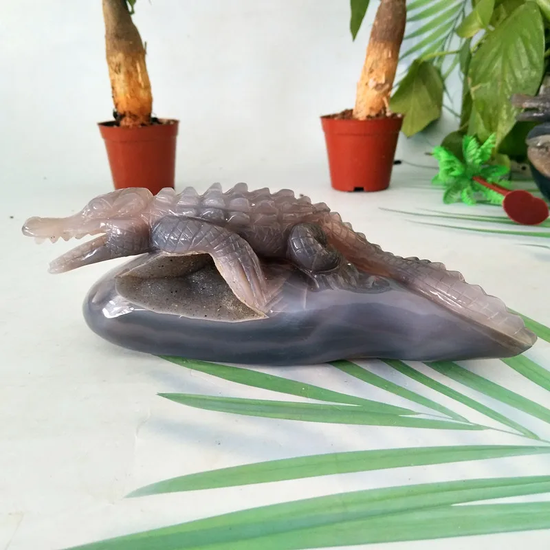 Natural Agate Stone Crystal Druzy Geode Crocodile Statue Home Decor Amethyst Crab Room Decoration Ornament 4