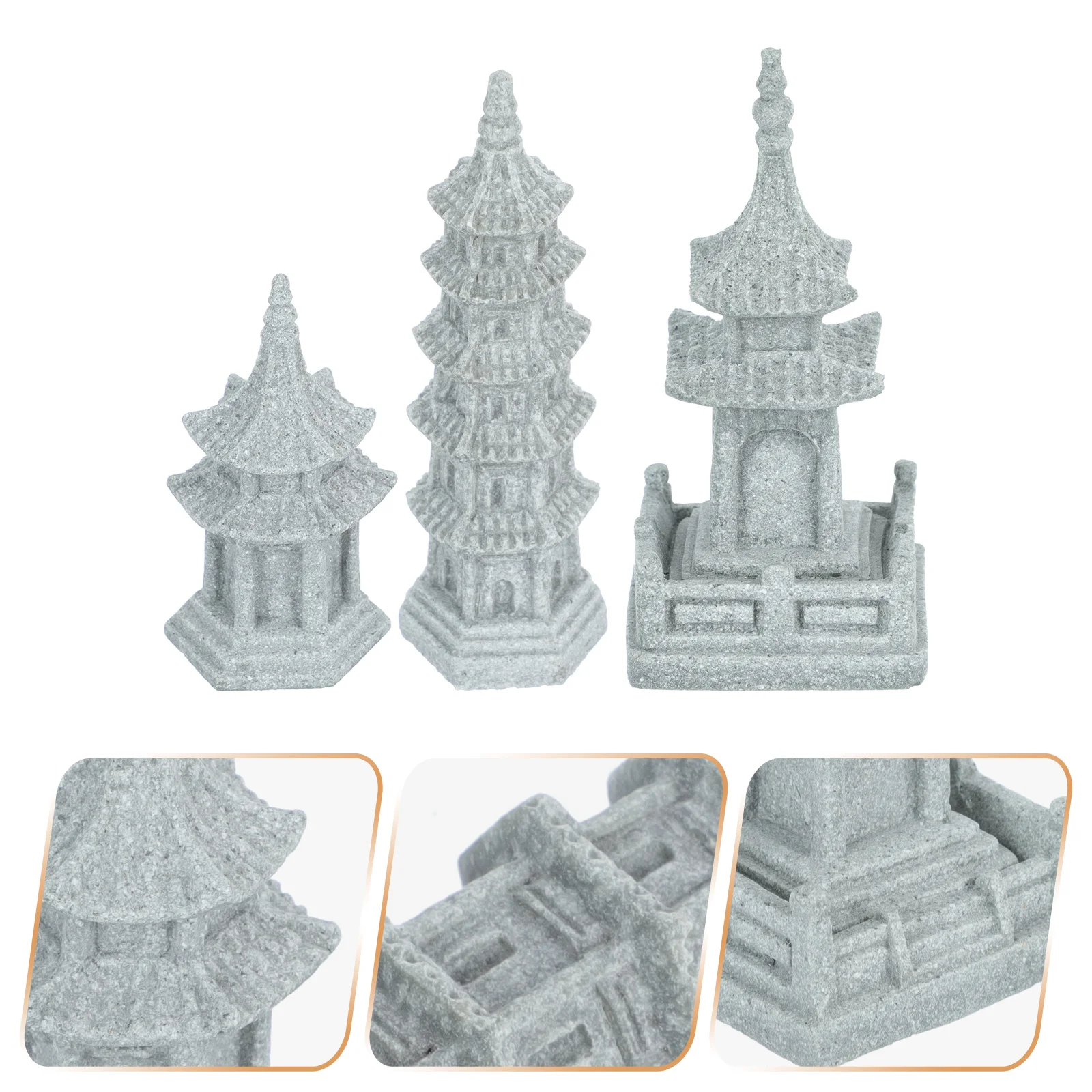 

3 Pcs Simulation Landscape Furnishing Articles Pagoda Japanese Statue Miniature Lantern Model