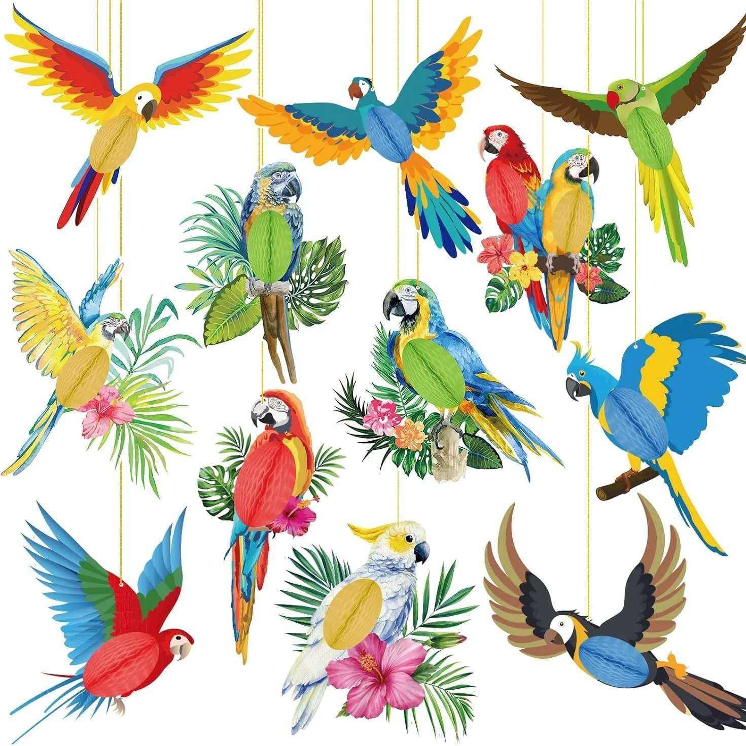 12/24 Stück Holzfiguren Tropische Vögel Papageien Hawaii-Themen Partydekoration Perfekt für Strand- und Tropen-Umgebungen