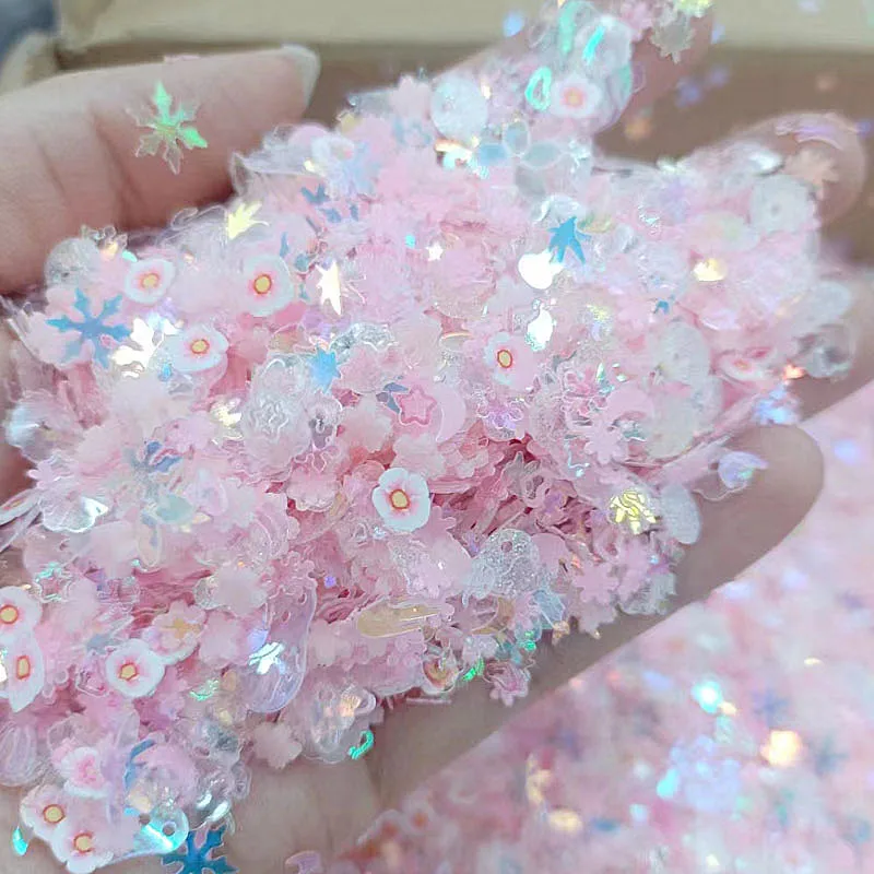 Nail Art Decor Luminous Nail Glitter Sequin Polymer Clay Mixed Flower Gillter Sequin Fluorescent Flake Glow In
