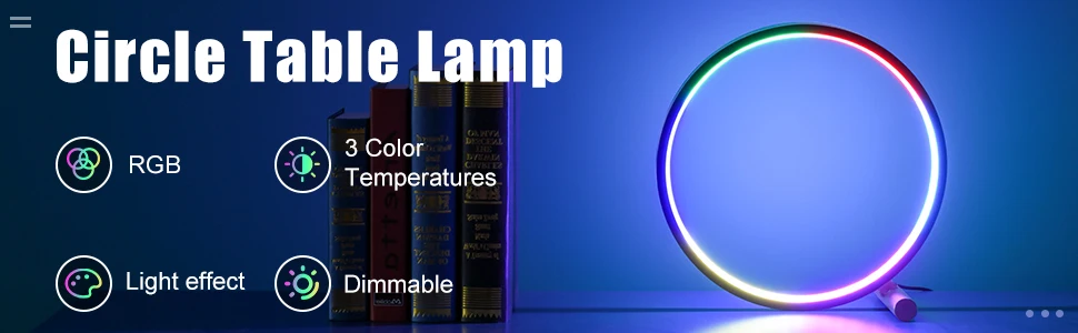 3000K-6000K Circle Modern Night Light Dimmable Table Lamp 10" RGB Lighting Smart APP Control Led lights for Room Bedside Bedroom candle night