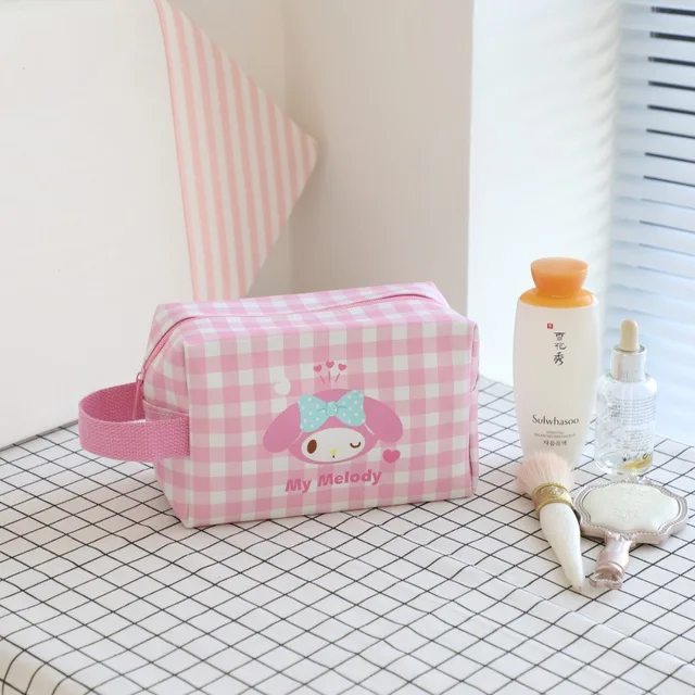 Cartoon Sanrios Anime Check Large-capacity Cosmetic Bag Clutch Bag Ladies Travel Multi-function Durable PU Zipper Storage Bag 6