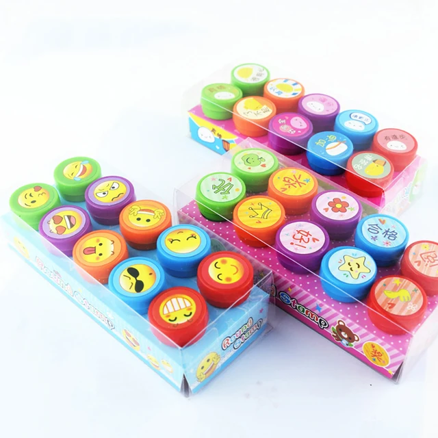 Creative 10pcs Cartoon Children Stamp DIY Scrapbook Photo Album Decoration Graffiti Seal Kindergarten Encouragement Stamp Gifts 6