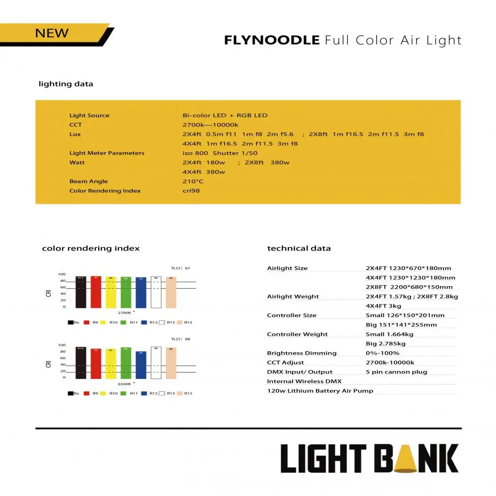 Flynoole 풀 컬러 RGB 에어 램프, 유연한 사진 비디오 라이트, 앱 제어, 100W, 200W 램프, 2700-10000K, L18C, L14C