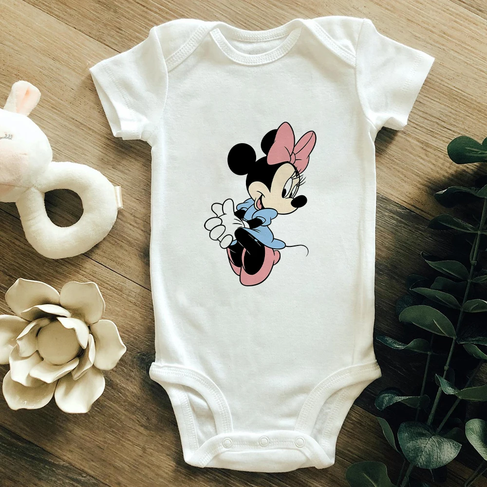 

Trendy Disney Minnie Print Baby Jumpsuit Y2k Comfy White Hot Sell Unisex Short Sleeve 0-24M Size Newborn Onesie Harajuku Style