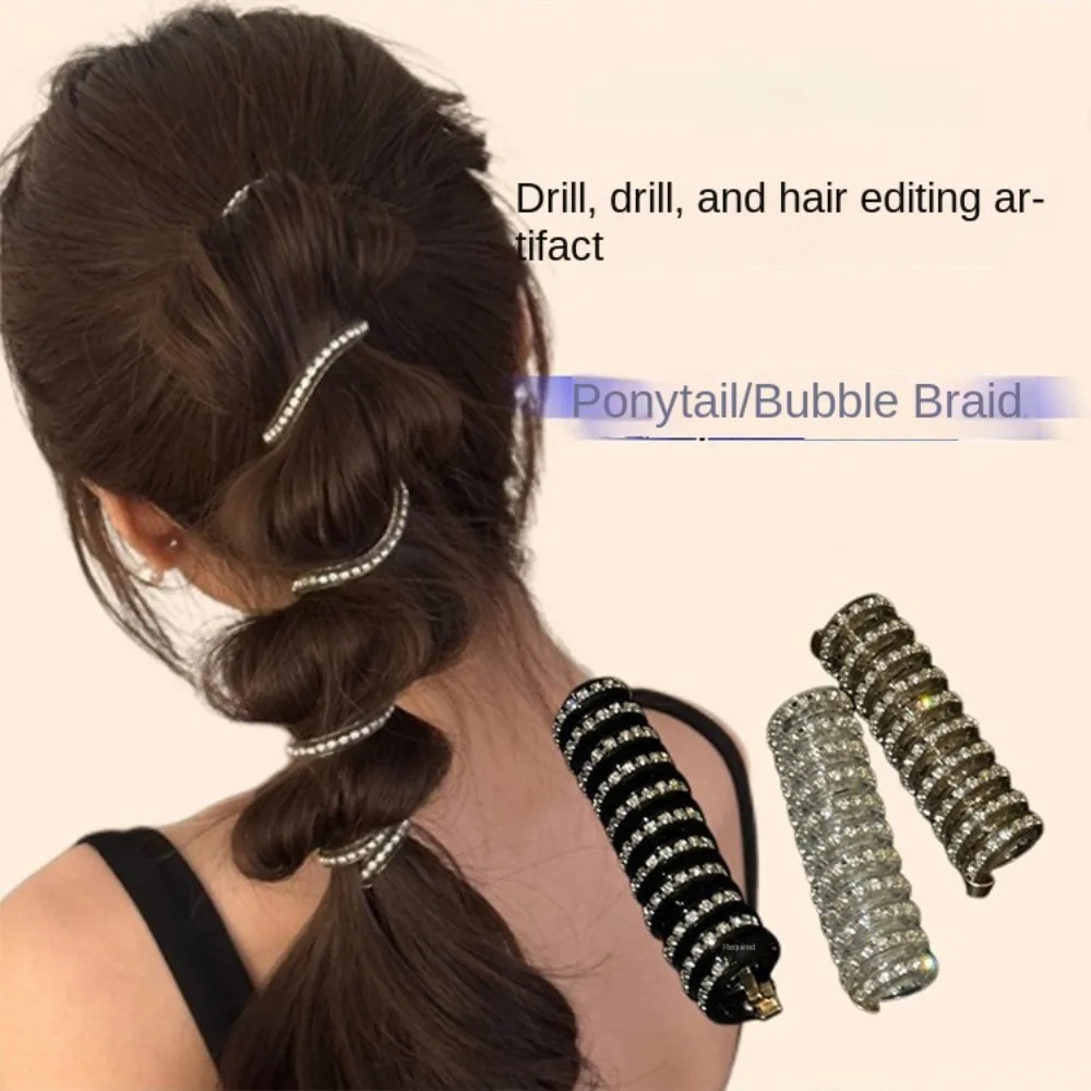 Rhinestone Telephone Line Hair Loop Spiral Coil Rubber Bubble Braid Headband Hair Accessories Elastic Bands Head Rope Ponytail