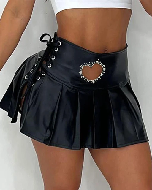 Echoine PU Leather Solid Pleated Fold Mini Skirt Hight Waist Sexy Women  Skirts Streetwear Party Club Min Skirt Summer 2023 New - AliExpress