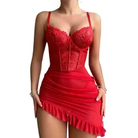 Women's Lace Sexy Lingerie Summer Transparent Dress Underwear Nightdress Delicate Nightgown with Panties Babydolls