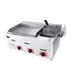 Commercial kitchen stainless steel Table top gas griddle&fryer 2 In 1 with 3 burner 1