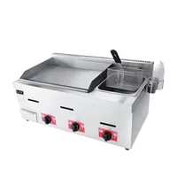 Commercial kitchen stainless steel Table top gas griddle&fryer 2 In 1 with 3 burner 1