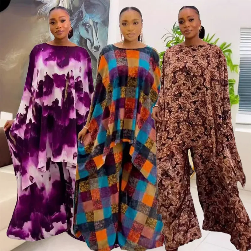 

2 Piece Set African Women Clothes Long Shirt Tops and Pant Suits 2024 Fashion New Print Loose Casual Clothing Set