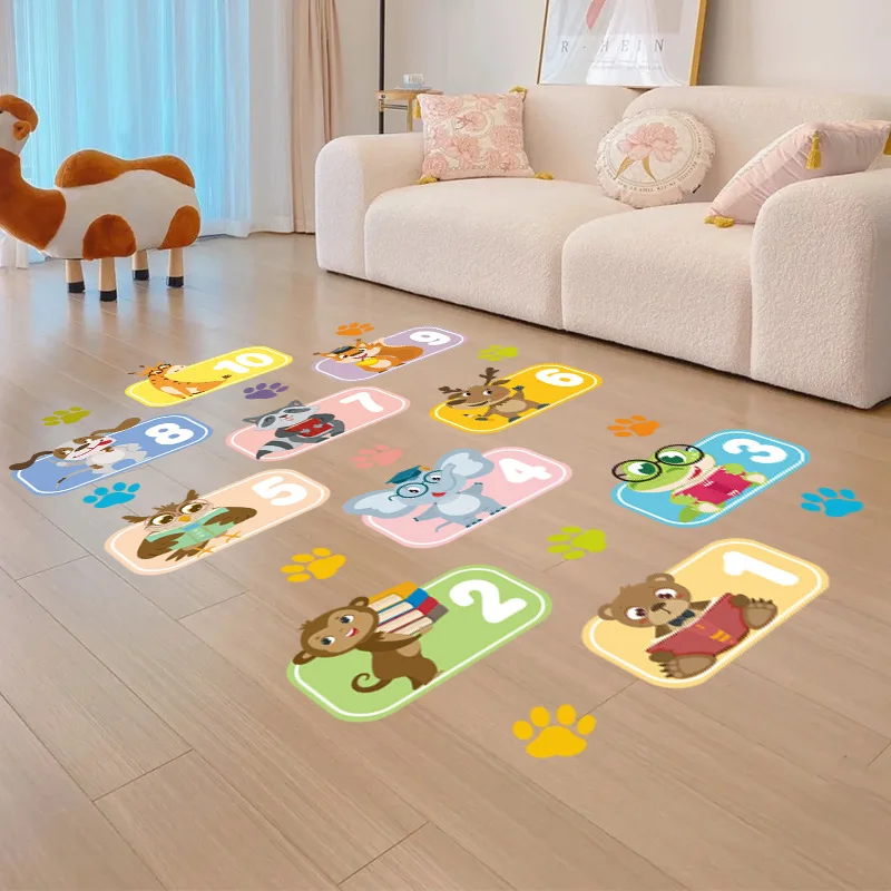 1 set of 3pcs animal numbers floor stickers cartoon hopscotch game kindergarten children living room self-stickers Christmas