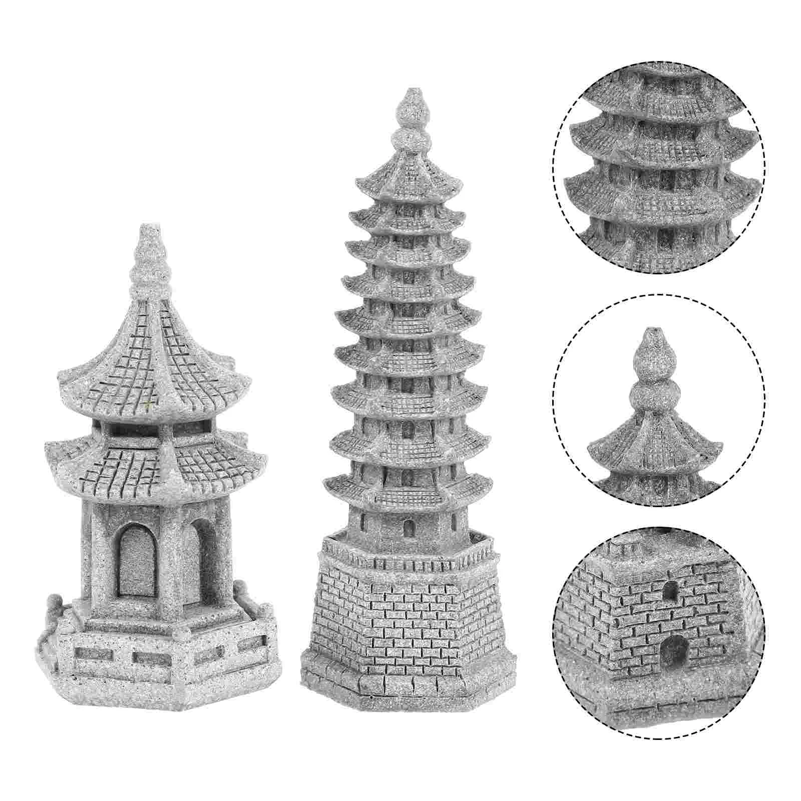 

2 Pcs Simulation Landscape Furnishing Articles Houseplants Plant Pots Pagoda Sculpture Outdoor Porch Home