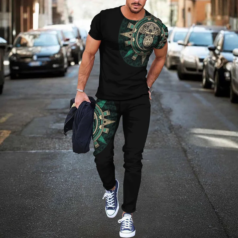 Summer Tracksuit For Men Skull Print T-Shirt+Trousers Suit Casual Stylish Sweatersuit Set Male Outdoor Clothing Cool Outfit male camouflage suit outdoor wear resistant to dirty tooling combat uniform labor insurance overalls site