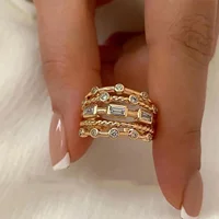 Nwe 18 K Gold Plated Sun Rings for Women Natural Stone Inlaid in Hollow Metal Texture Ring Trendy Jewelry 2