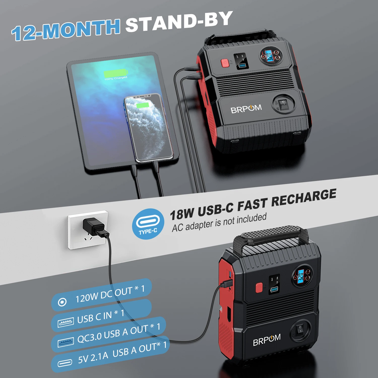 Car Jump Starter 2 In 1 3000A 24000mAh 150PSI Air Compressor Tire Pump Portable Charger Starting Device