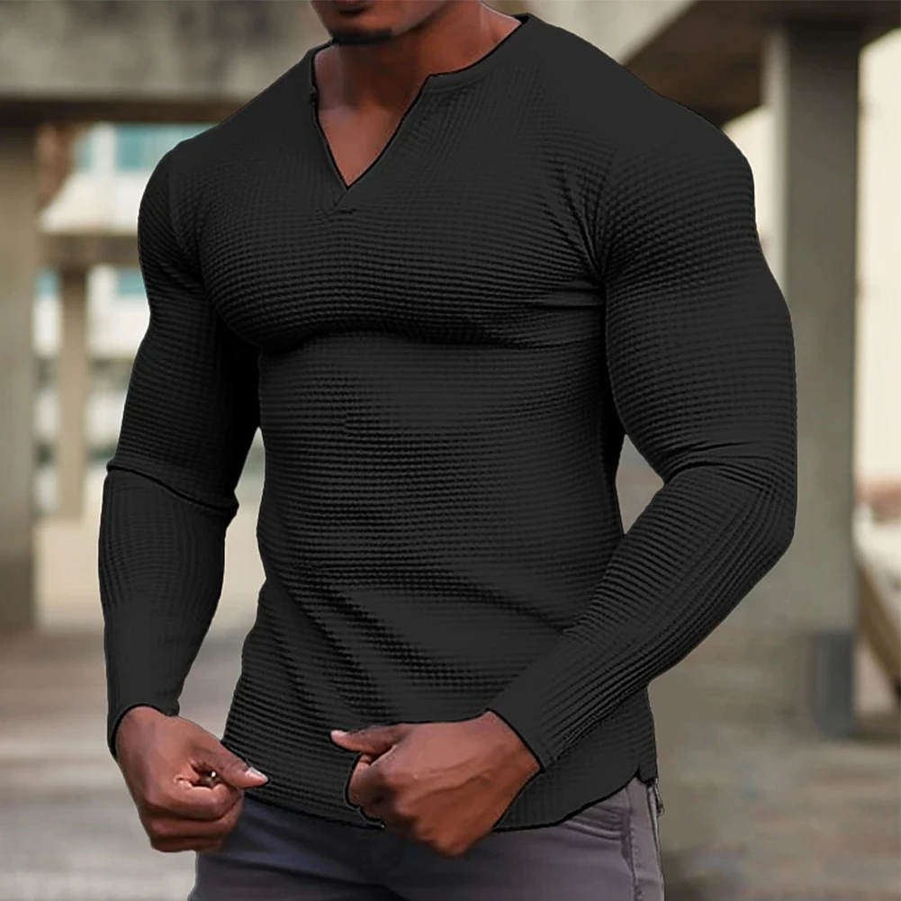 V Neck Men Shirts Long Sleeve Muscle Office Outdoor Plus Size Pullover Slim Soft Breathable Sweatshirts Fashion