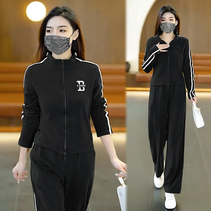서양식 캐주얼 스웨트셔츠 투피스 정장 후드 와이드 레그 팬츠, 대외 무역 여성 의류, 플러스 사이즈 프랑스 수출