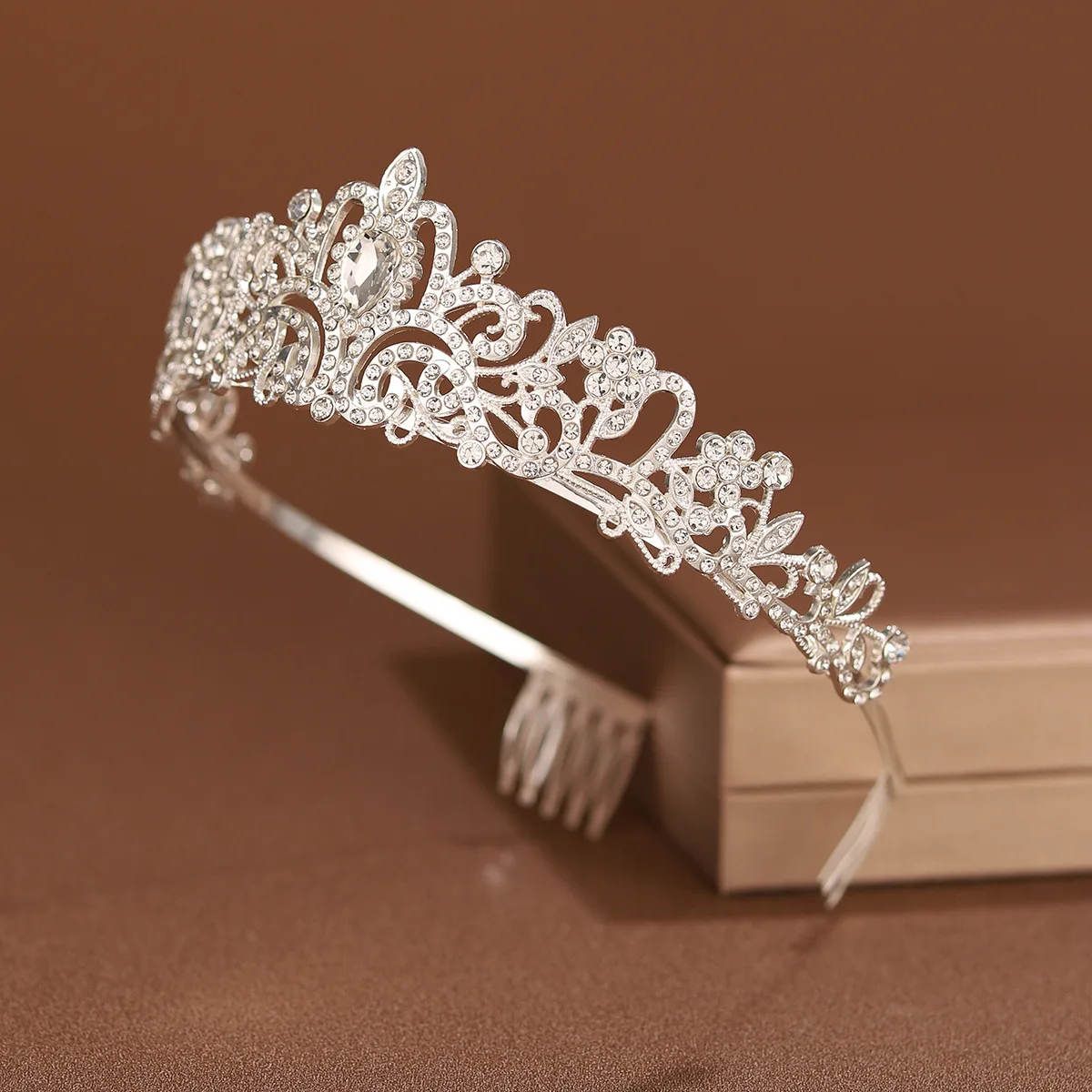 Bridal Headwear Silver-Colour Women's Classic Wedding Crown With Comb Girl Birthday Tiaras gift