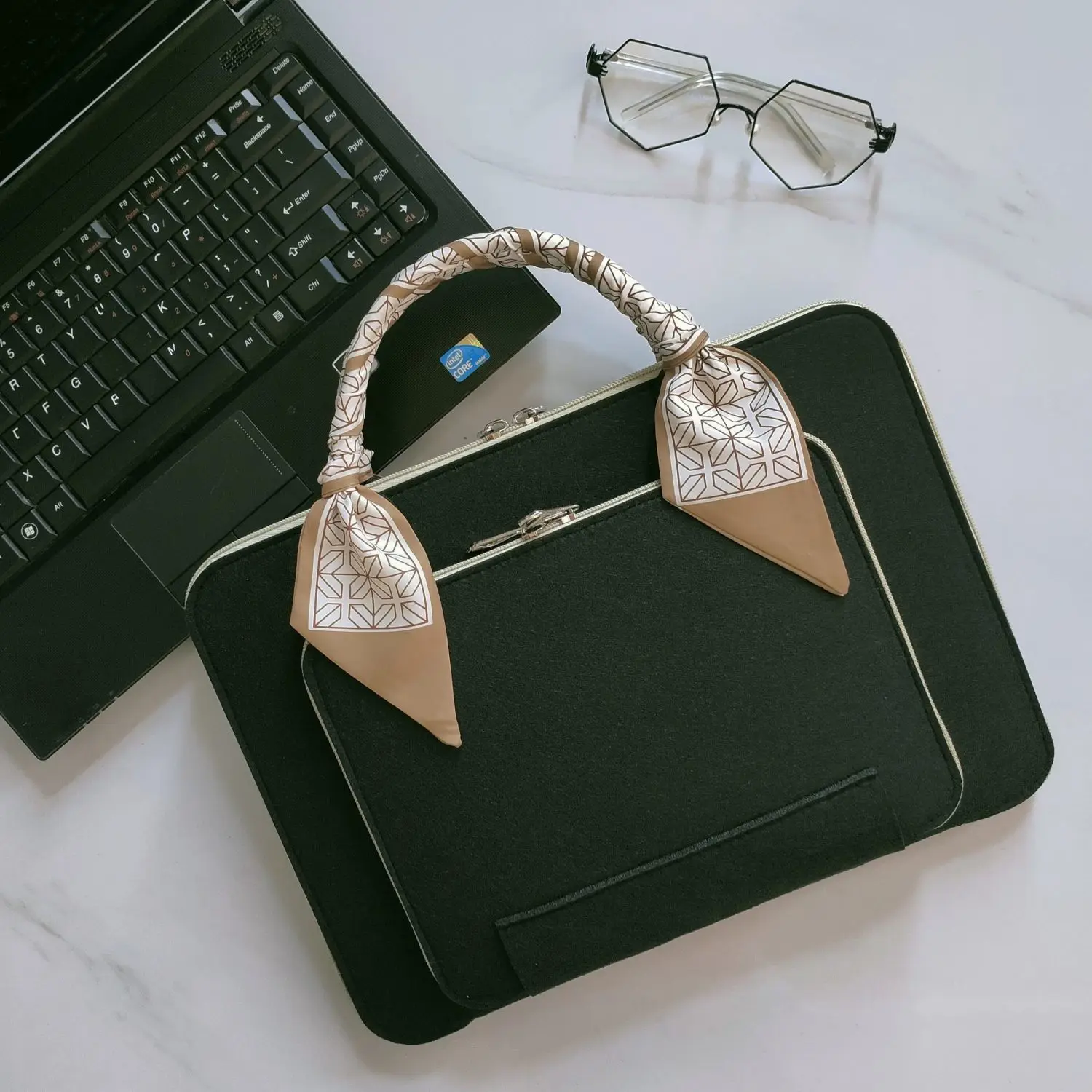 Bolsa de Feltro de lã para Mulheres Estojo de Manga Pasta com Lenço de Seda Apto para Macbook Microsoft Lenovo Dell hp Asus 13 Pol 14 Pol 15 Pol 156 Pol - Imagem 2