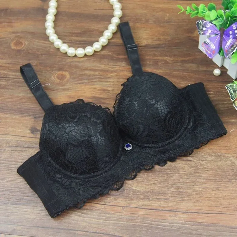 9cm Steel Ring Push Up Bra Lace Sexy Underwear for Women Thickened Adjustable Padded Lingerie with Upper Support Gathering 5