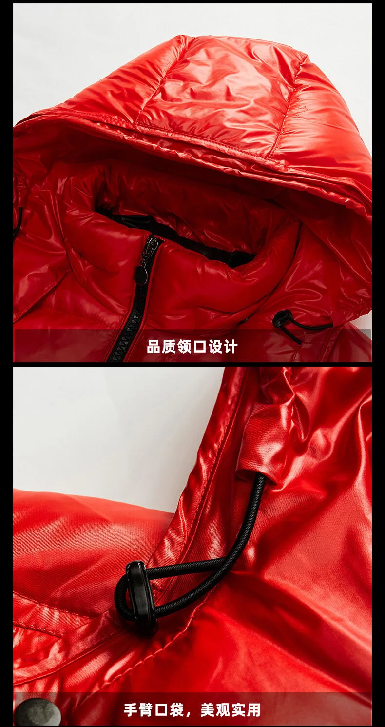 Windproof Ski Thick Warm Outwear Men Winter Trend Shiny Down Coats Mens Outdoor Casual White Duck Hooded Down Jacket Waterproof
