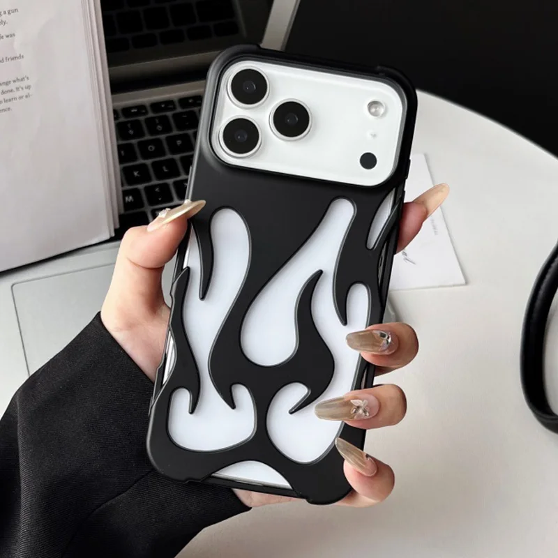 Plating Hollow Flame Pattern Silicone Shockproof Phone Case Cover