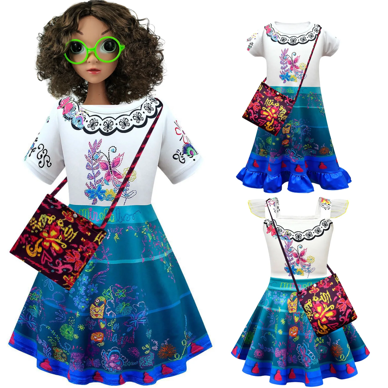 

Encanto Mirabel Cosplay Baby Girls Short Sleeve Cartoon Clothing Princess Dresses Children Halloween Party Birthday Outfits 806