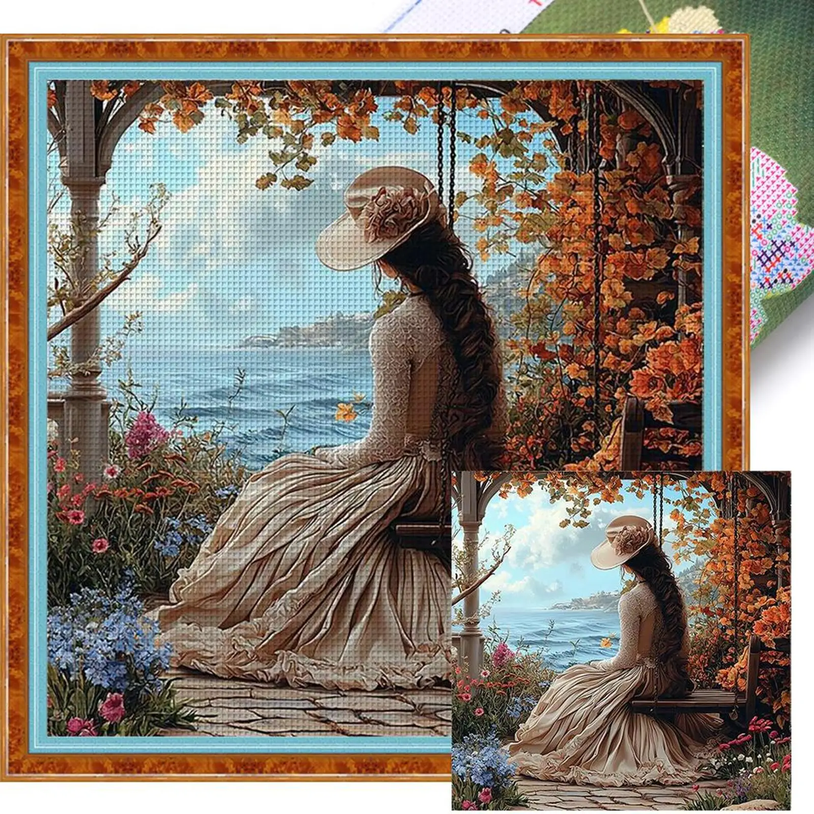 Full Embroidery cotton Thread 11CT Printed Girl Cross Stitch Kit Art 50x50cm
