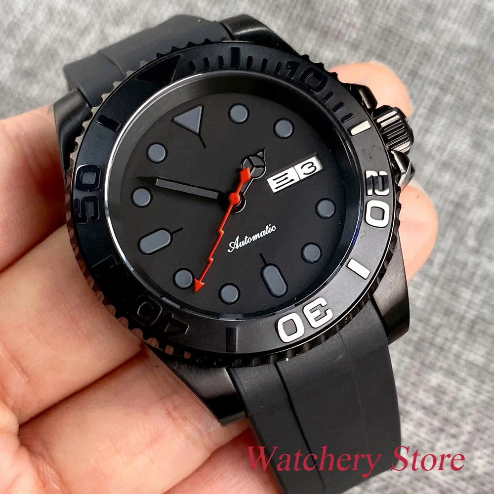 

40mm Tandorio 200M Waterproof Sapphire Glass PVD Black Dial NH36 Automatic Movement Men Dive Watch Ceramic Bezel Rubber Strap