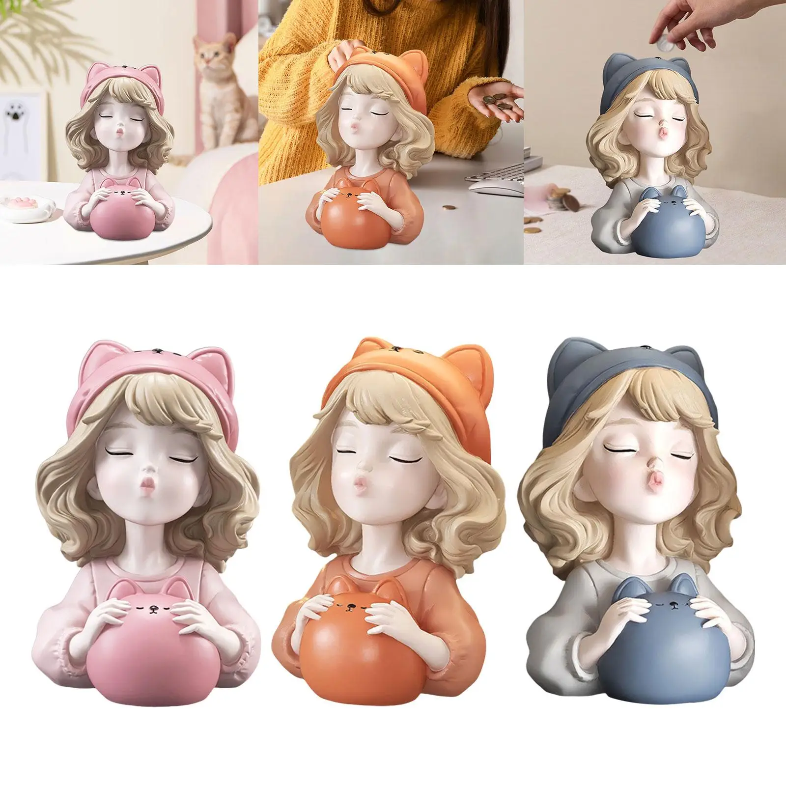 Little Bear Girl Saving Jar Statue Children Birthday Gift