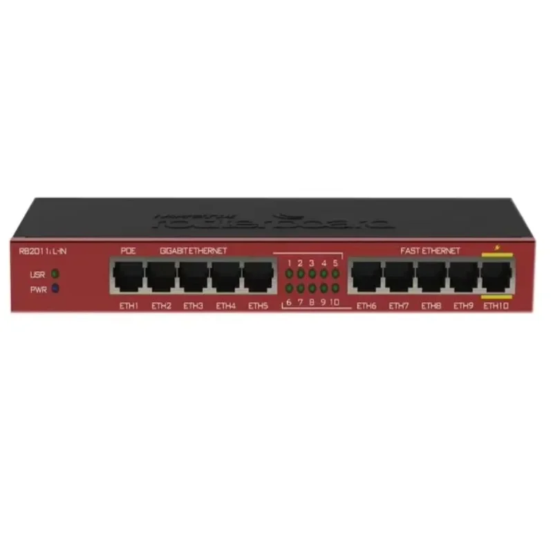 2026년형 오리지널 Mikrotik 라우터 보드 RB2011IL-IN은 5개의 기가비트 이더넷 포트, 5개의 고속 이더넷 포트 라우터 및 4레벨 라우트를 갖추고 있습니다.