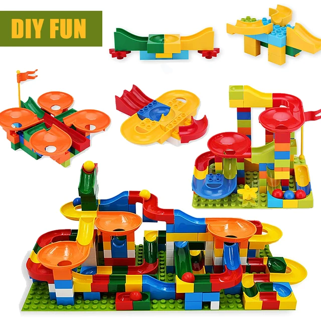 84-504PCS Size Marble Race Run Blocks Maze Ball Track Building Blocks Plastic Funnel Slide Assemble DIY Bricks Kids Gift