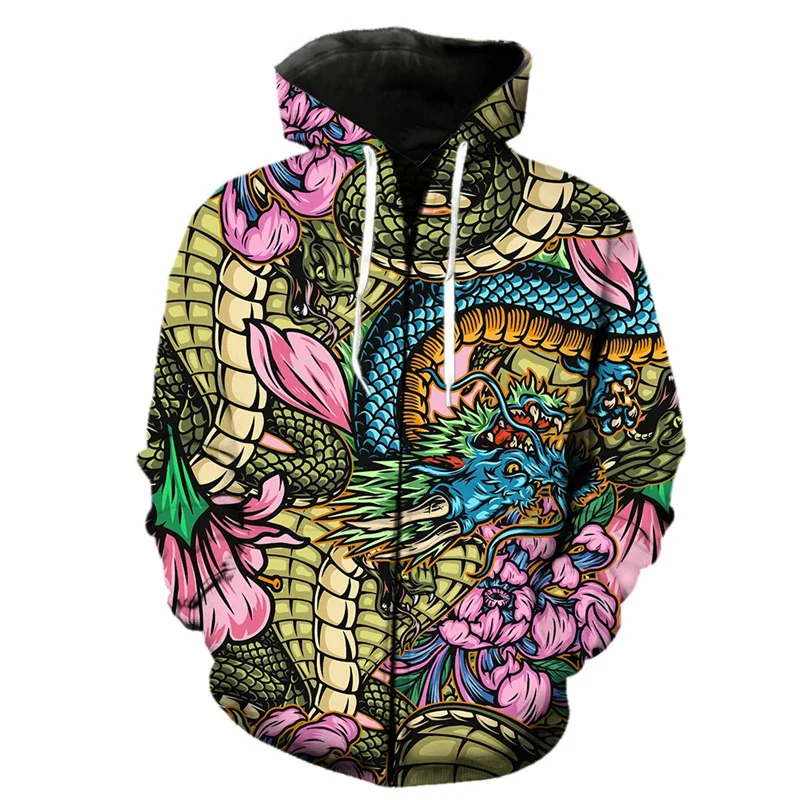 thumbnail image 1 of Sudadera con capucha y cremallera con diseño de dragón samurái y guerrero fantasma para hombre, estilo Harajuku, con estampado 3D de carpa, informal, de manga larga, para primavera, 1 of 5